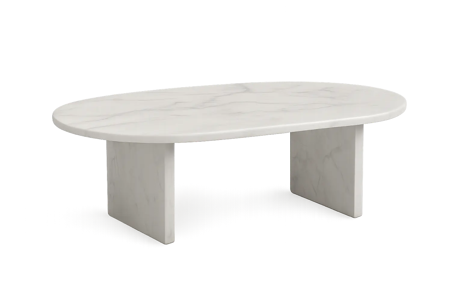 Mesa de centro de piedra natural blanca con base geométrica moderna