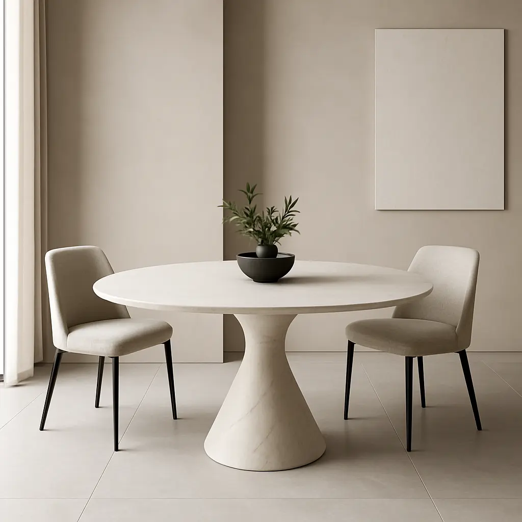 Mesa contemporánea de piedra con diseño minimalista en espacio neutro